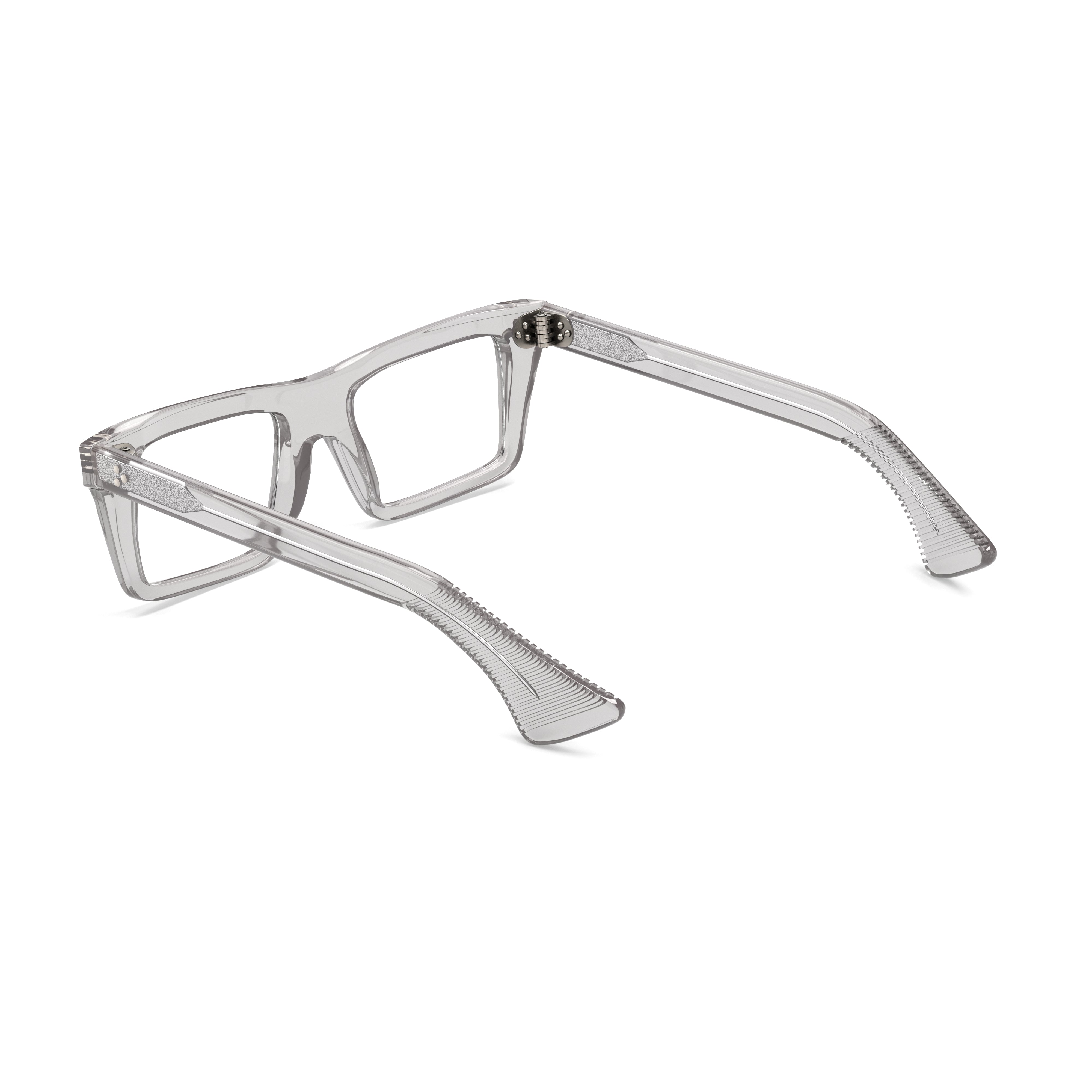 Gray eyeglasses on a white background