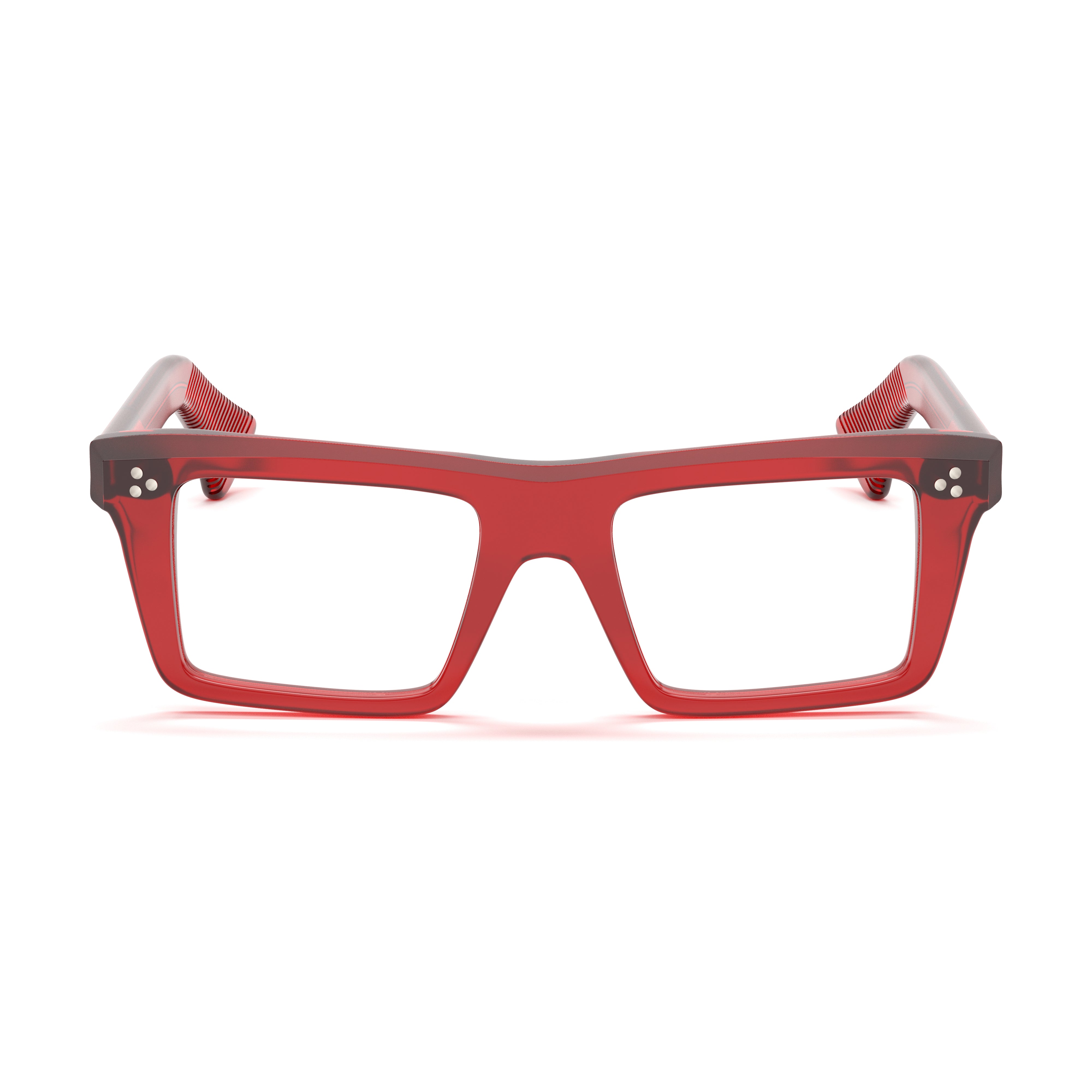 Red eyeglasses on a white background