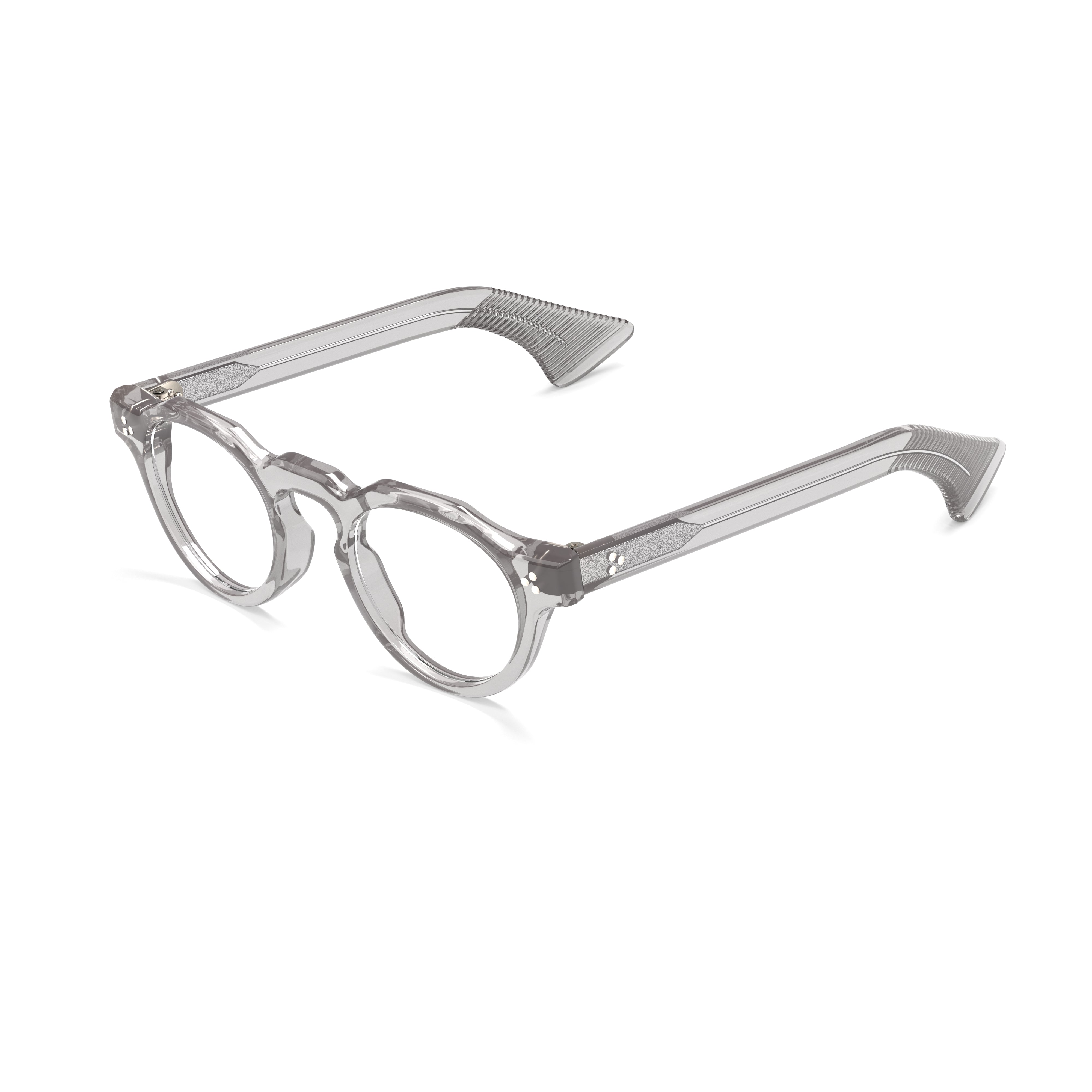 Gray eyeglasses on a white background