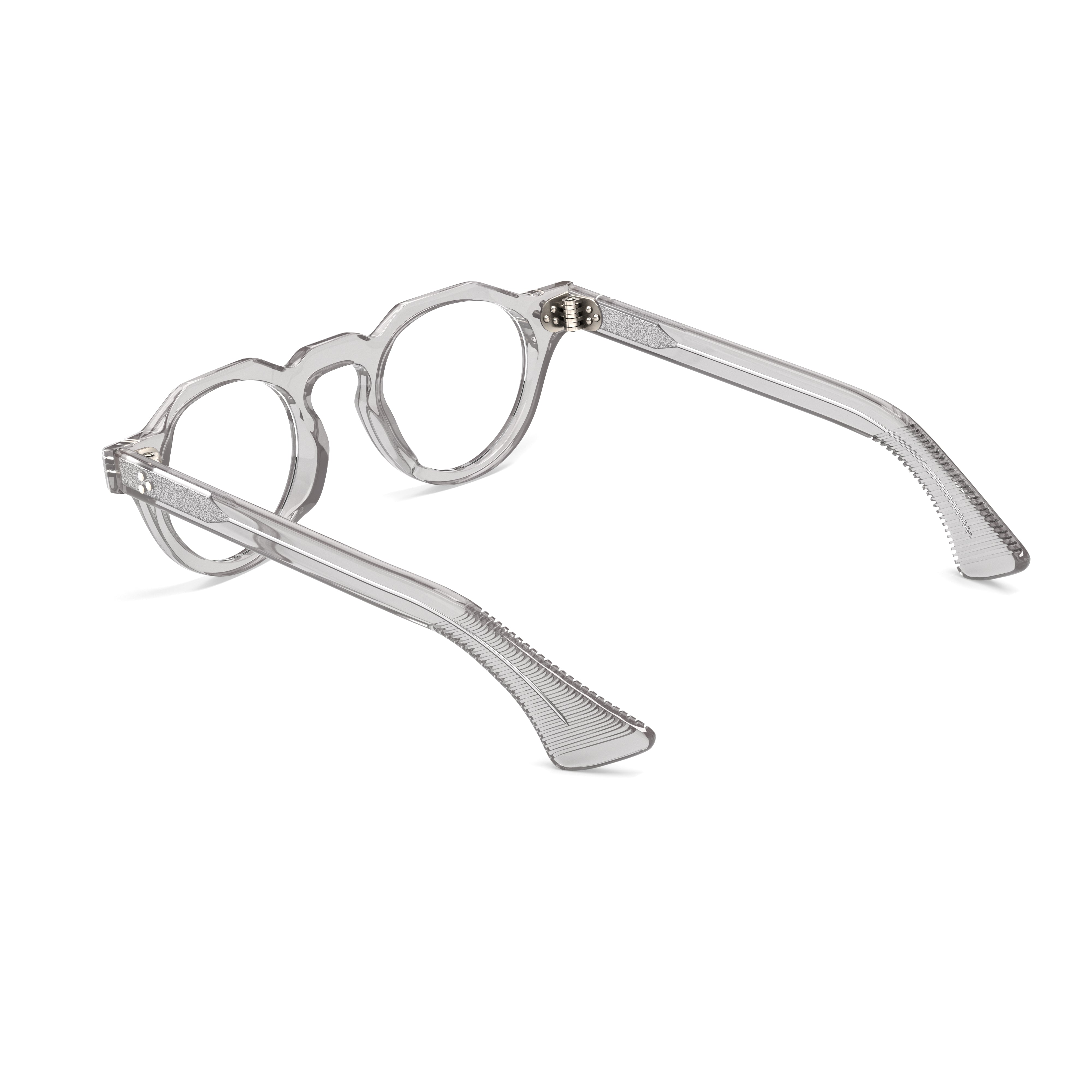 Gray eyeglasses on a white background