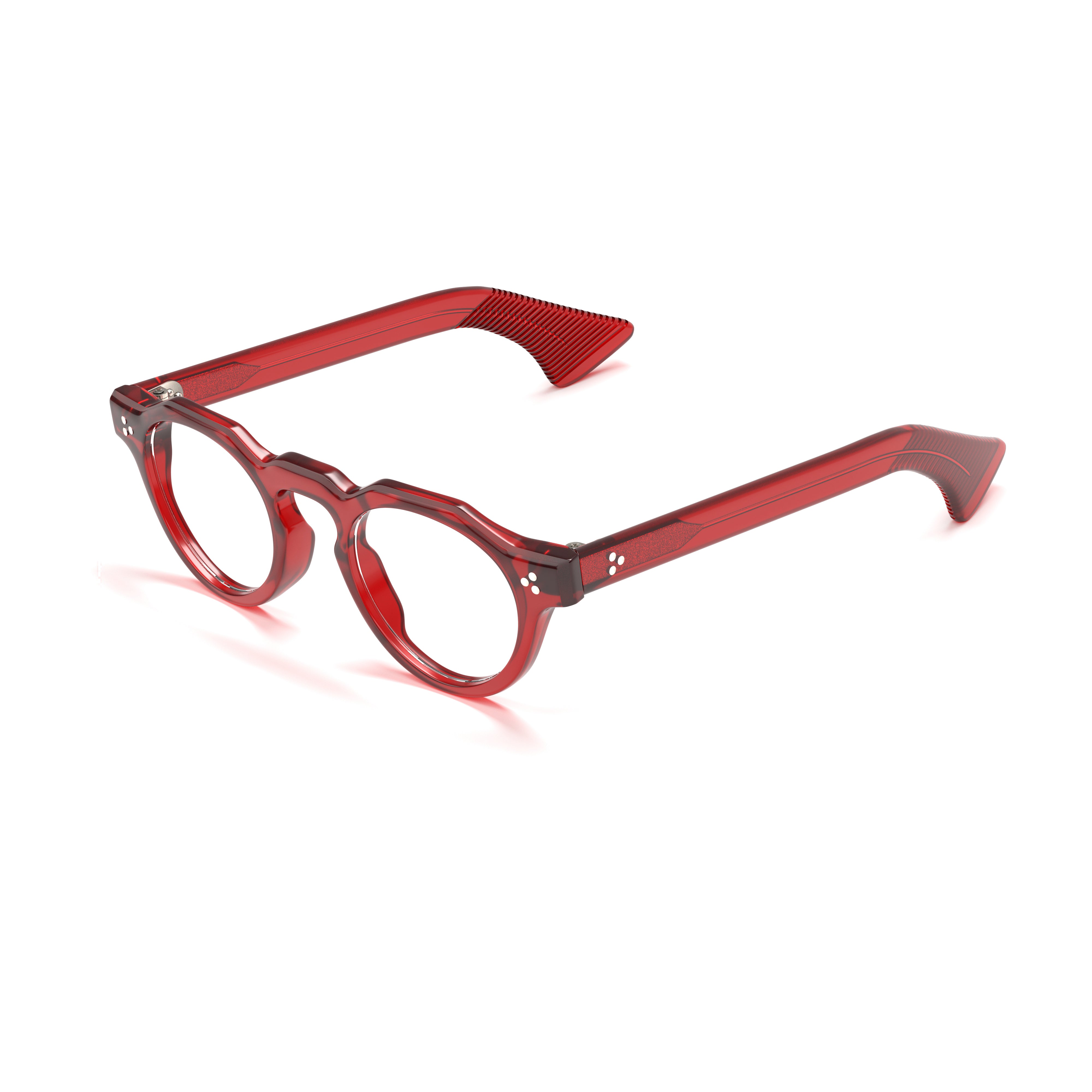 Red eyeglasses on a white background