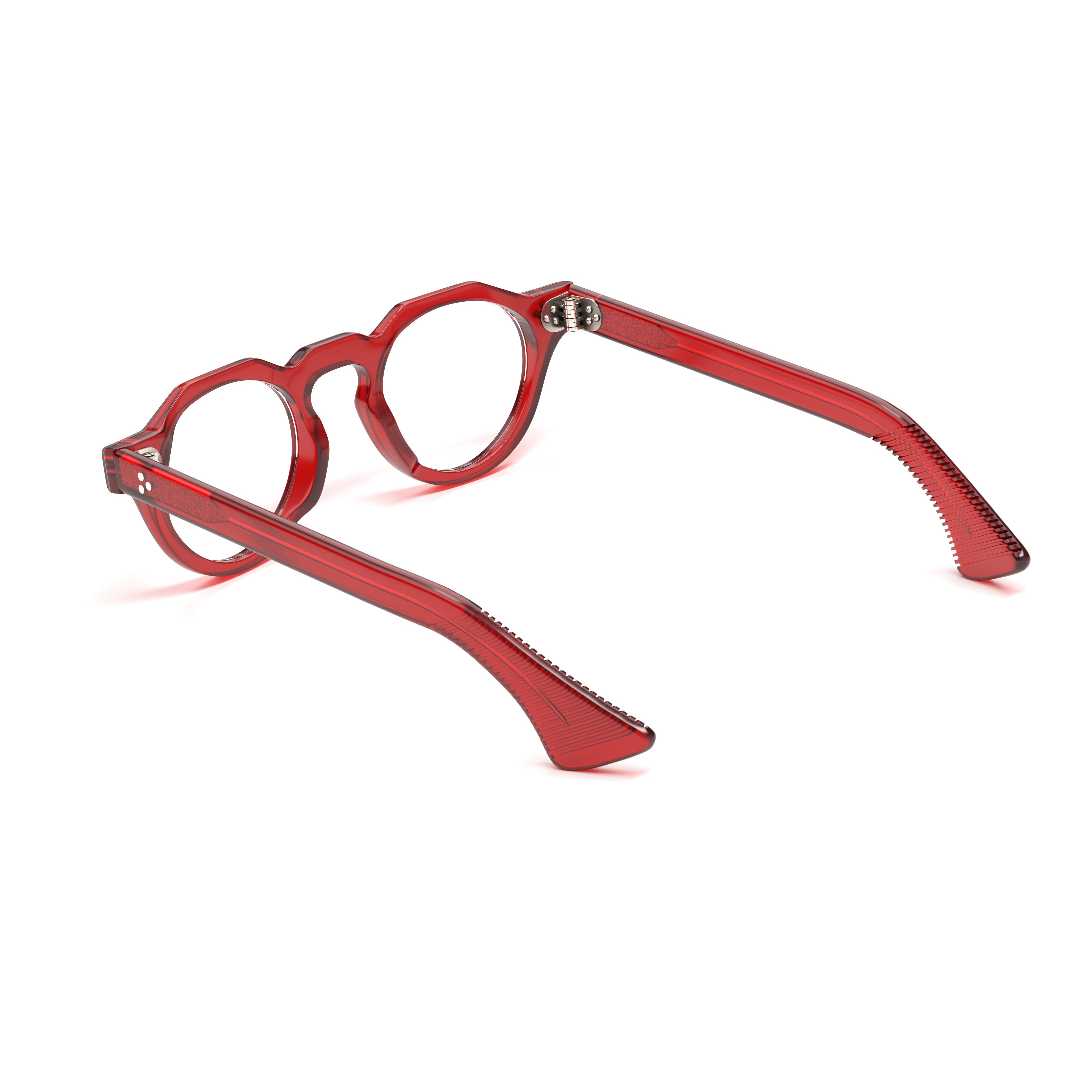 Red eyeglasses on a white background