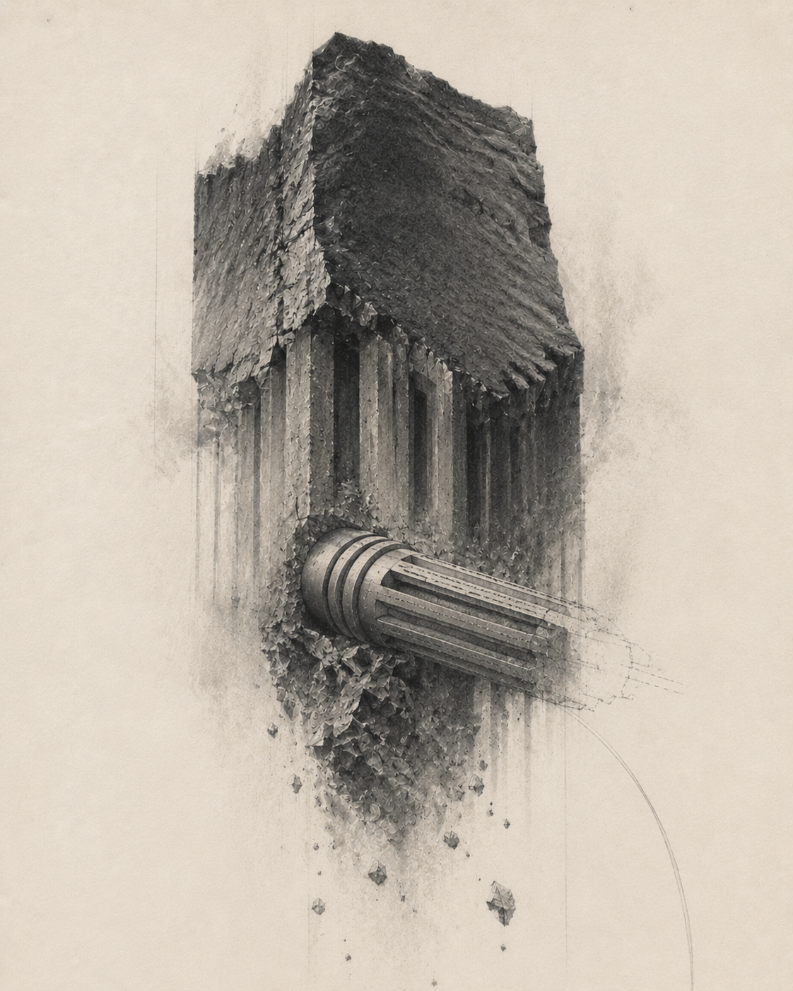 Abstract monochrome study inspired by the Kailasa temple at Ellora