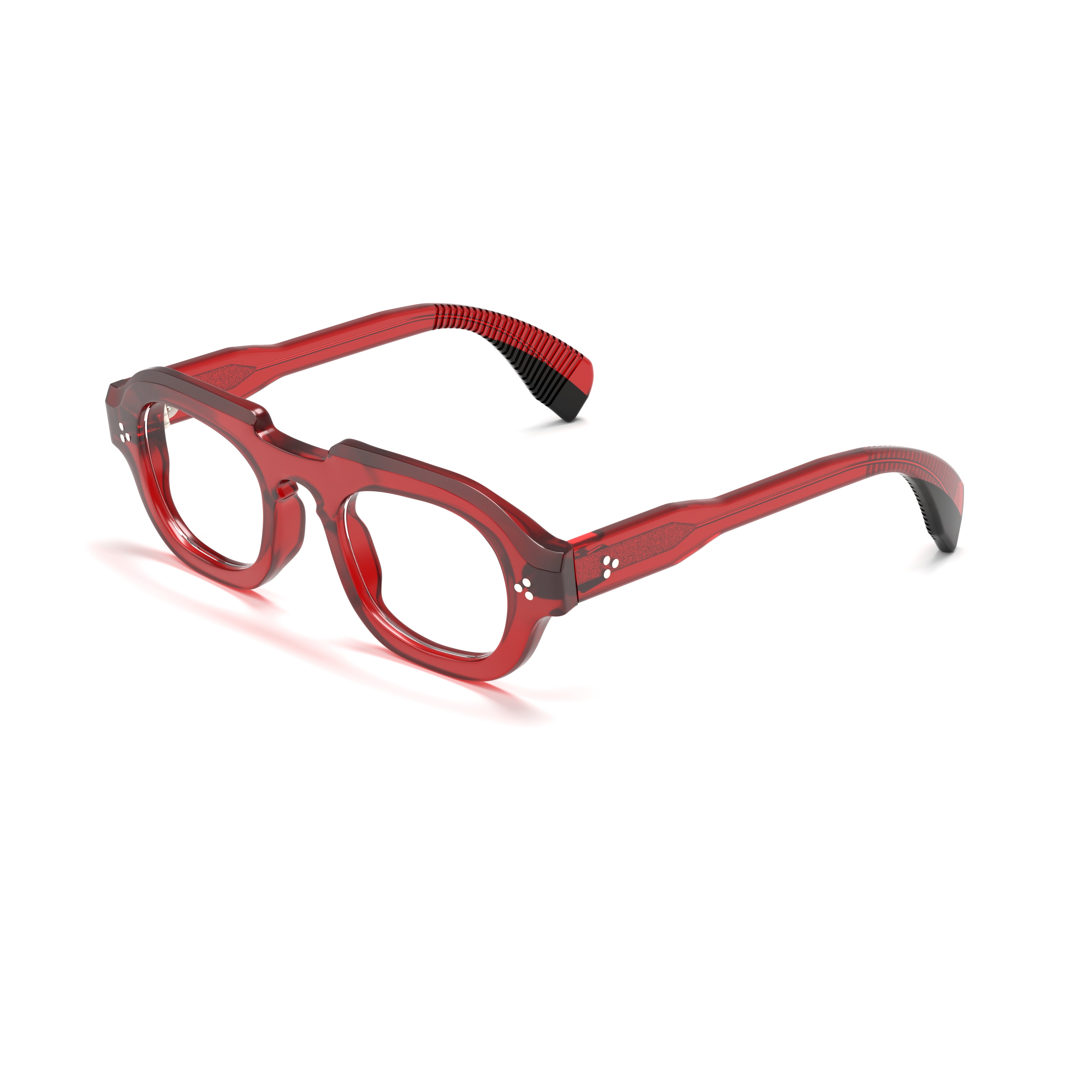 Red eyeglasses on a white background