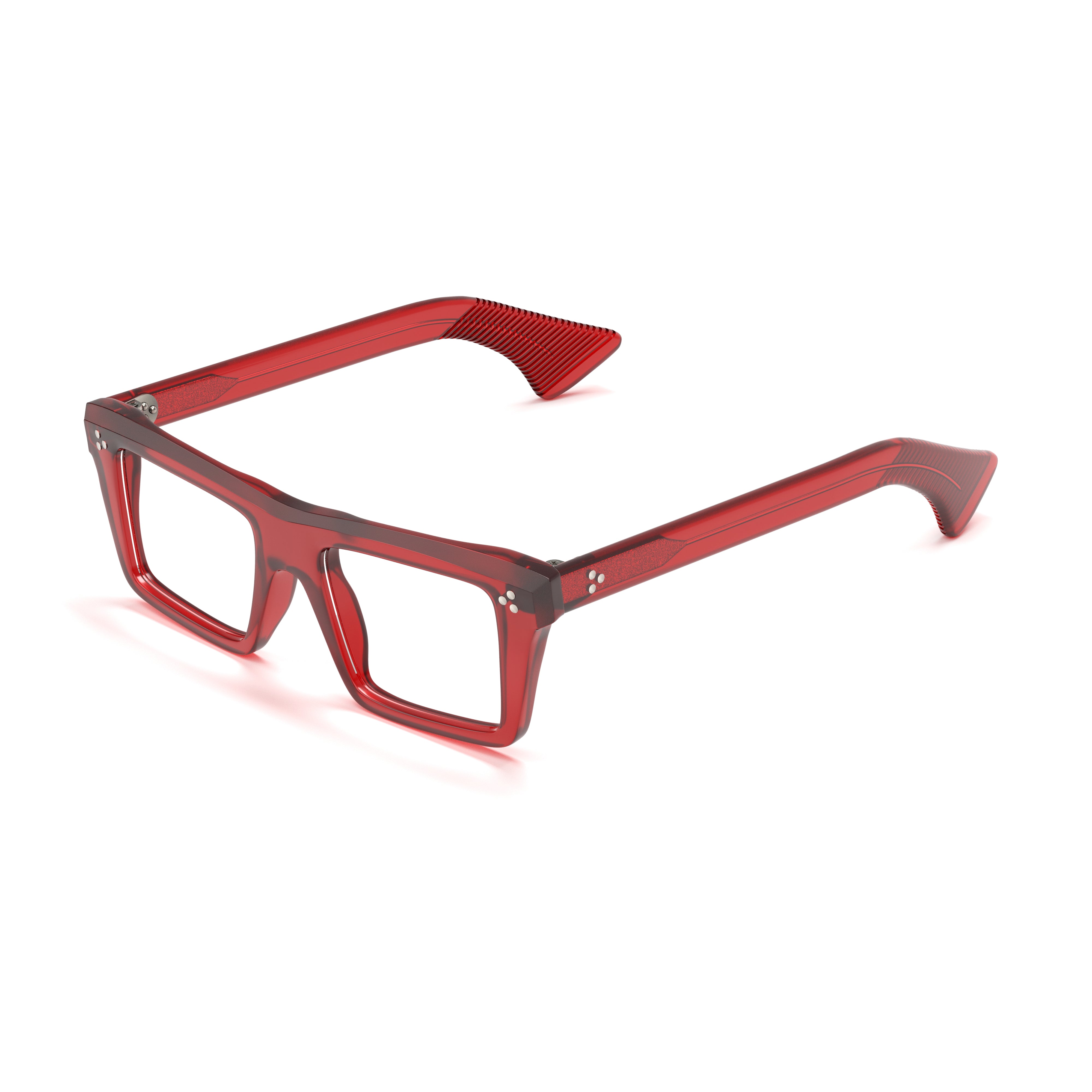 Red eyeglasses on a white background