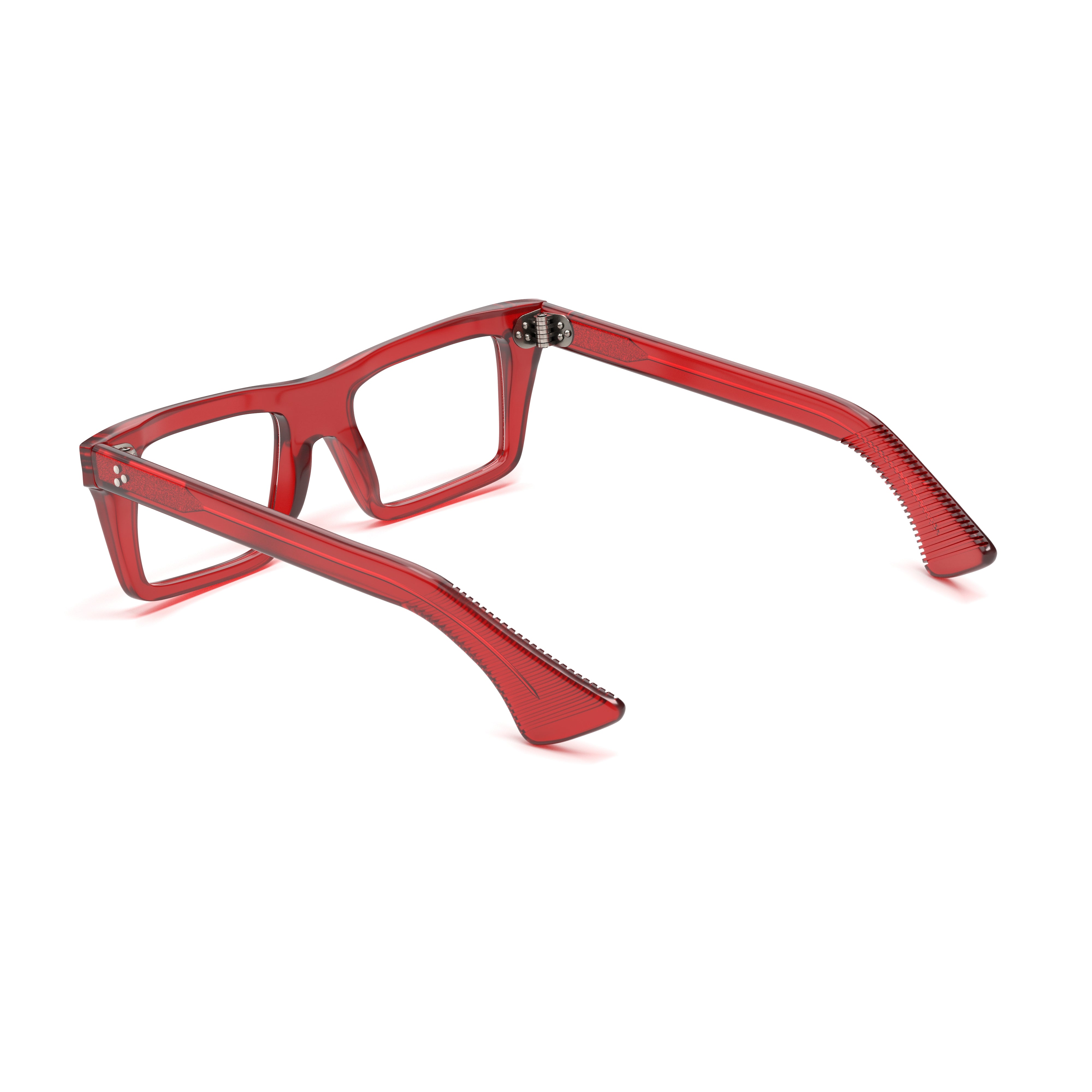 Red eyeglasses on a white background