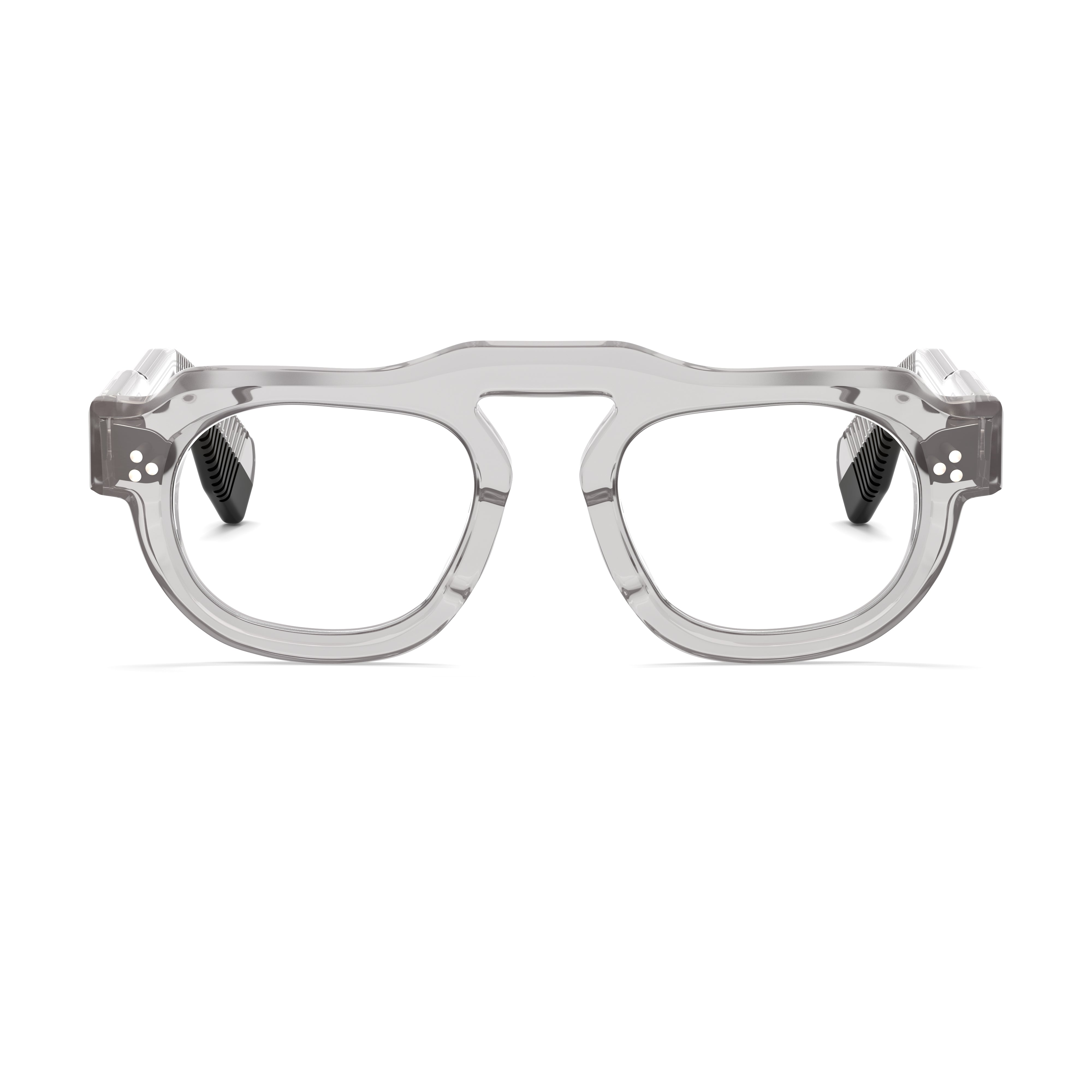 Gray eyeglasses on a white background